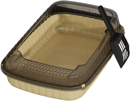 Cat Litter Tray Semi Enclosed Cat Litter Box Open Potty Kitten Toilet Tray Pet Indoor Open Top Portable Toilette Sand Box PP Material, Light Yellow