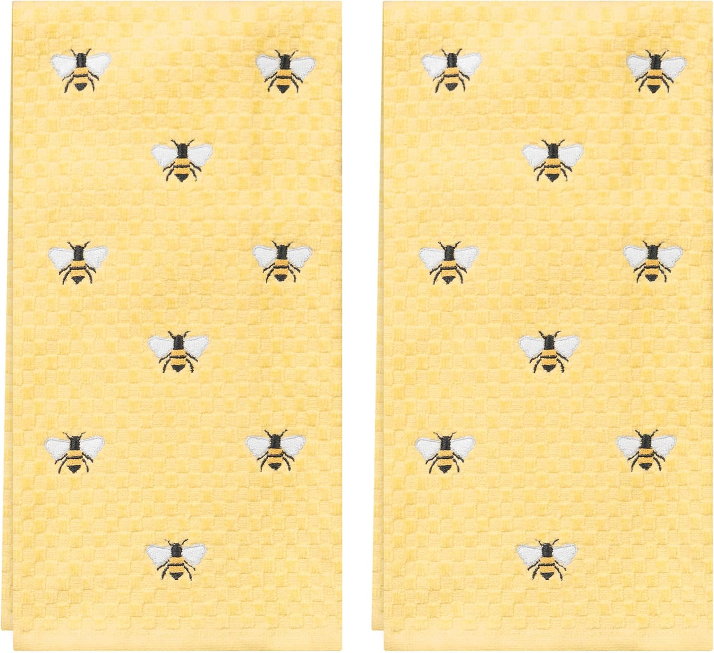 Spring Hand Towels 2 Pack - Allover Bee Yellow Dish Towels Set, 100% Cotton, Yellow Spring Tea Towels, Absorbent & Machine Washable