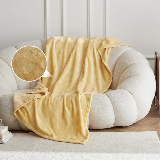 Flannel Fleece Luxury Super Soft Decorative Throw Blanket, Cloud Pattern Lightweight Blanket for Couch Bed Sofa (Yellow,50" x 60")