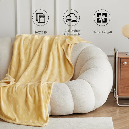Flannel Fleece Luxury Super Soft Decorative Throw Blanket, Cloud Pattern Lightweight Blanket for Couch Bed Sofa (Yellow,50" x 60")