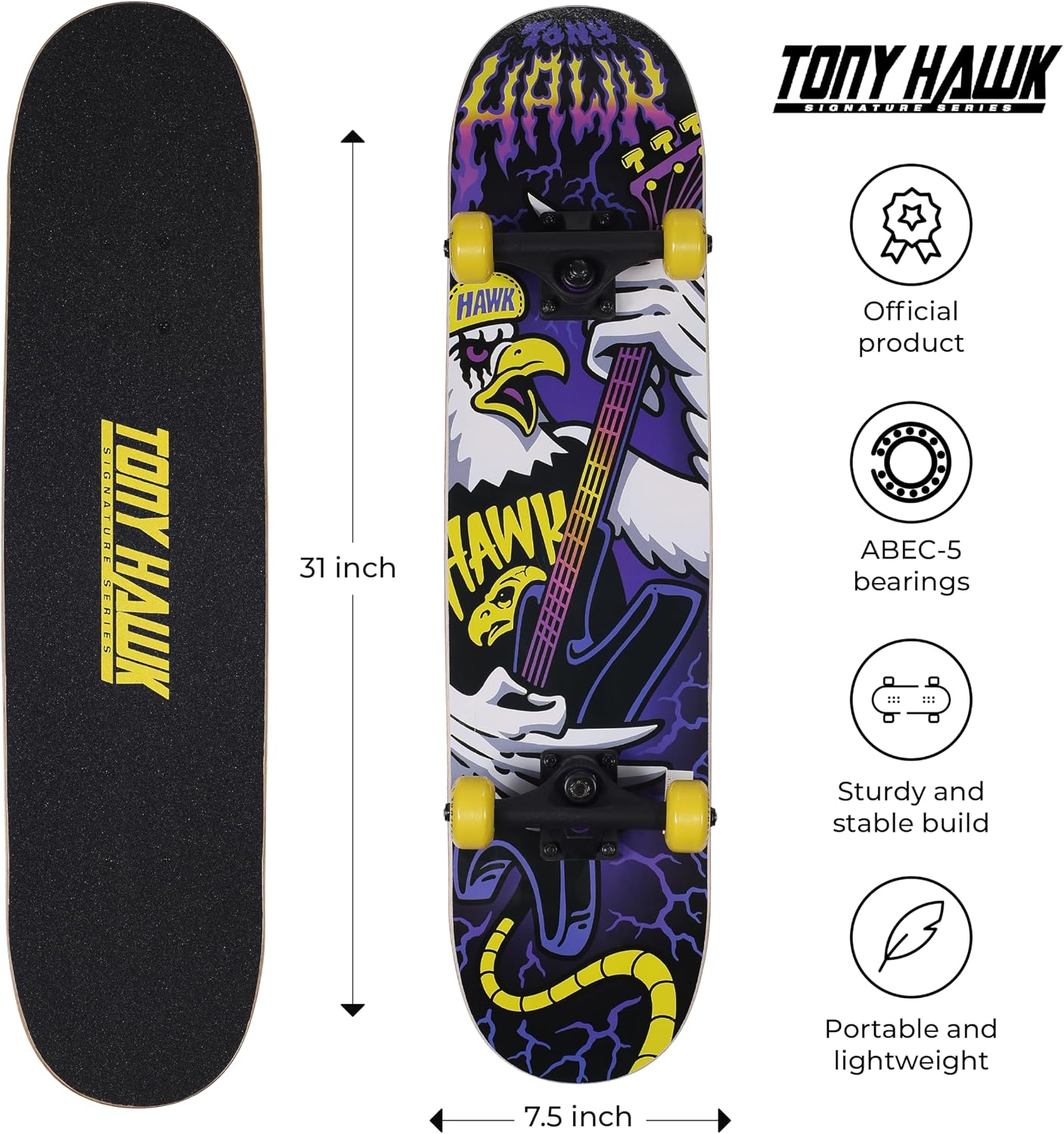 Tony Hawk - 31-Inch Signature Series 1 Skateboard, 9-Ply Maple Deck