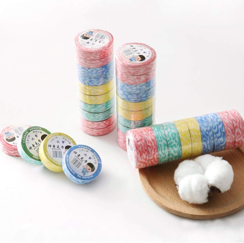 Compressed Washcloth Towels, 20 Pcs Mini, Pure Cotton, Portable, Disposable, Travel, Camping and Hiking, Red, Blue, Green, Yellow