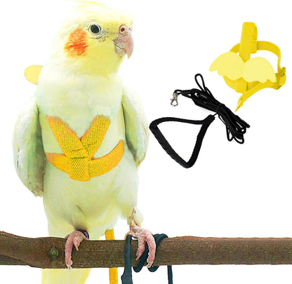 Pet Parrot Bird Harness and Leash, Adjustable Training Design Anti-Bite, Bird Nylon Rope with Cute Wing for Parrots, Suitable for Scarlet, Keck, Mini Macaw and Same Size Birds (Yellow)