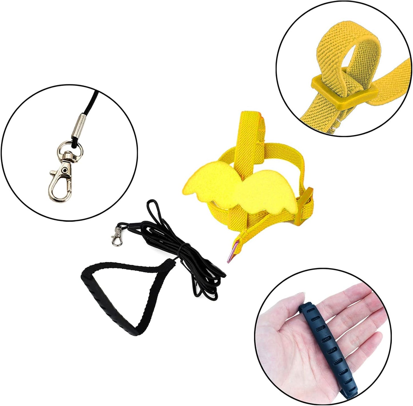 Pet Parrot Bird Harness and Leash, Adjustable Training Design Anti-Bite, Bird Nylon Rope with Cute Wing for Parrots, Suitable for Scarlet, Keck, Mini Macaw and Same Size Birds (Yellow)