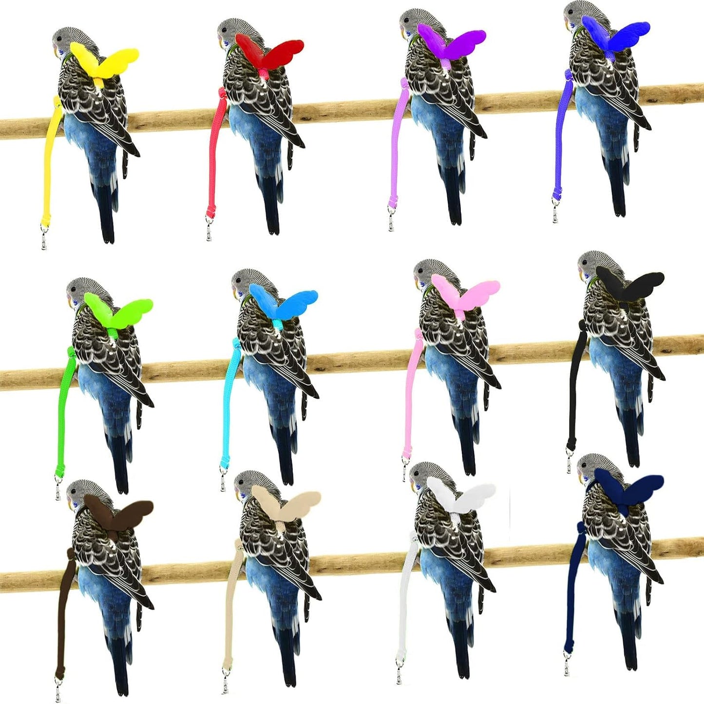 Pet Parrot Bird Harness and Leash, Adjustable Training Design Anti-Bite, Bird Nylon Rope with Cute Wing for Parrots, Suitable for Scarlet, Keck, Mini Macaw and Same Size Birds (Yellow)