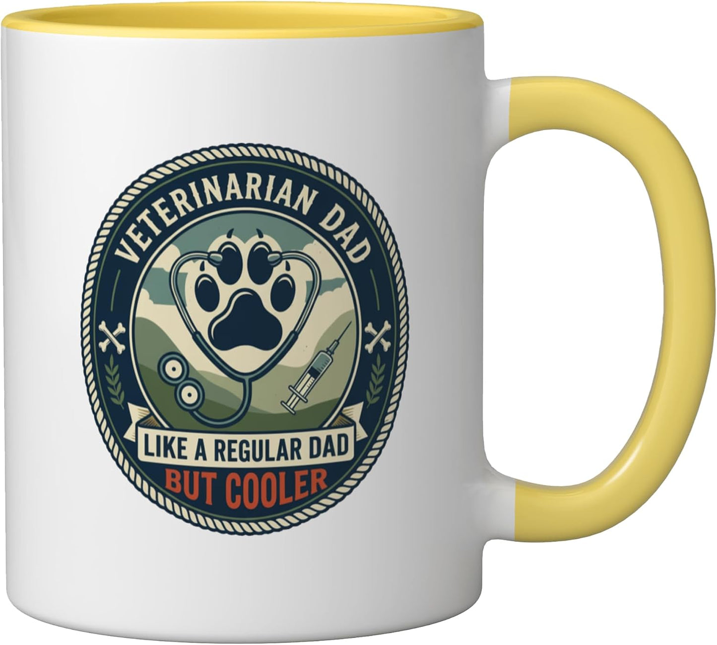 Veterinarian Dad Animal Care Pet Doctor Vet Father Ceramic Mug, Yellow/White