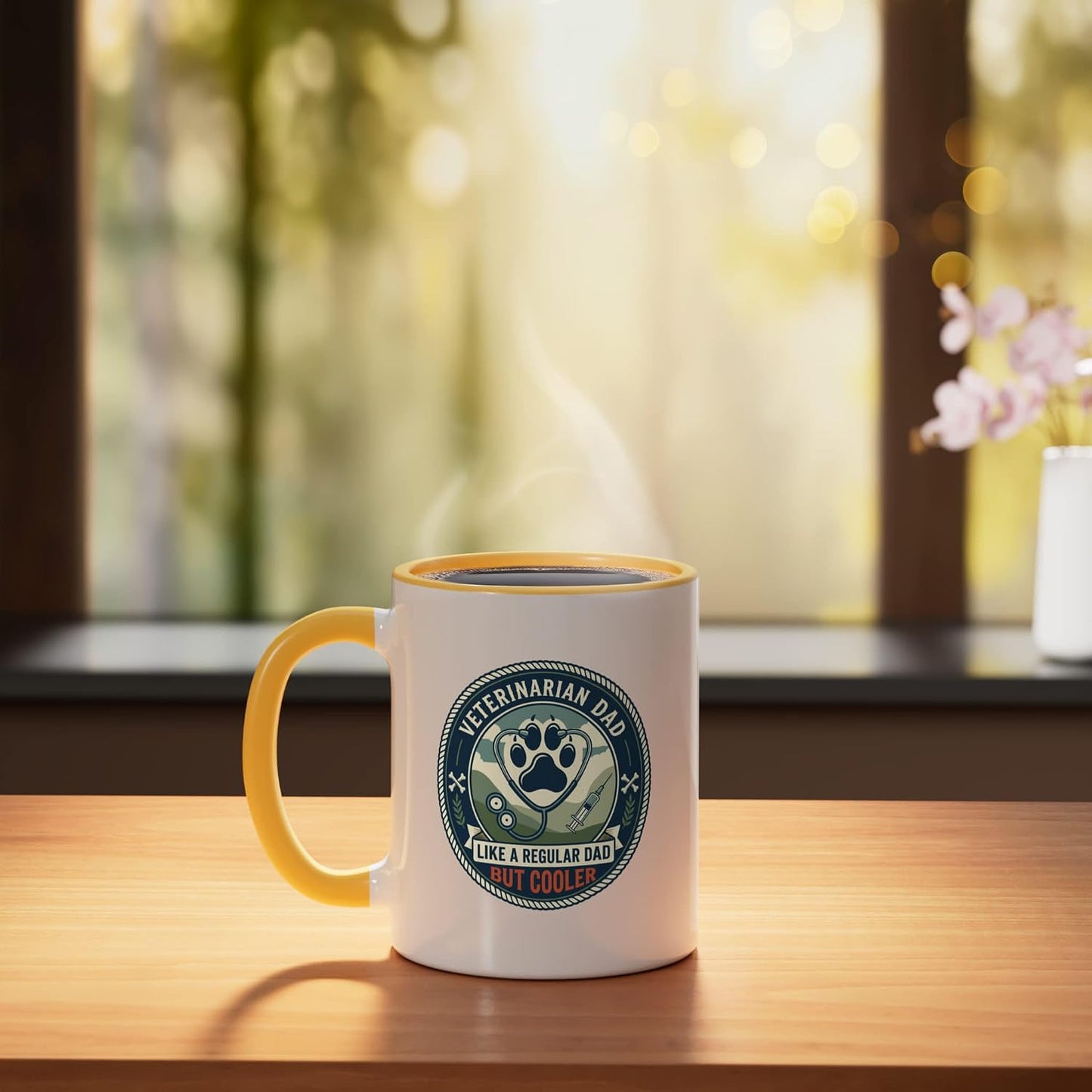 Veterinarian Dad Animal Care Pet Doctor Vet Father Ceramic Mug, Yellow/White