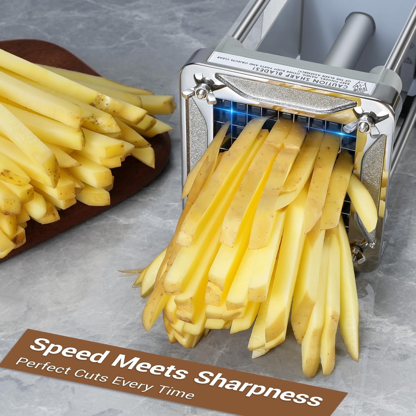 French Fry Cutter Electric Potato Cutter Stainless Steel with 3 Blades 1/4 3/8 1/2 Inch Blades for Potatoes, Carrots, Cucumbers & Onions, yellow