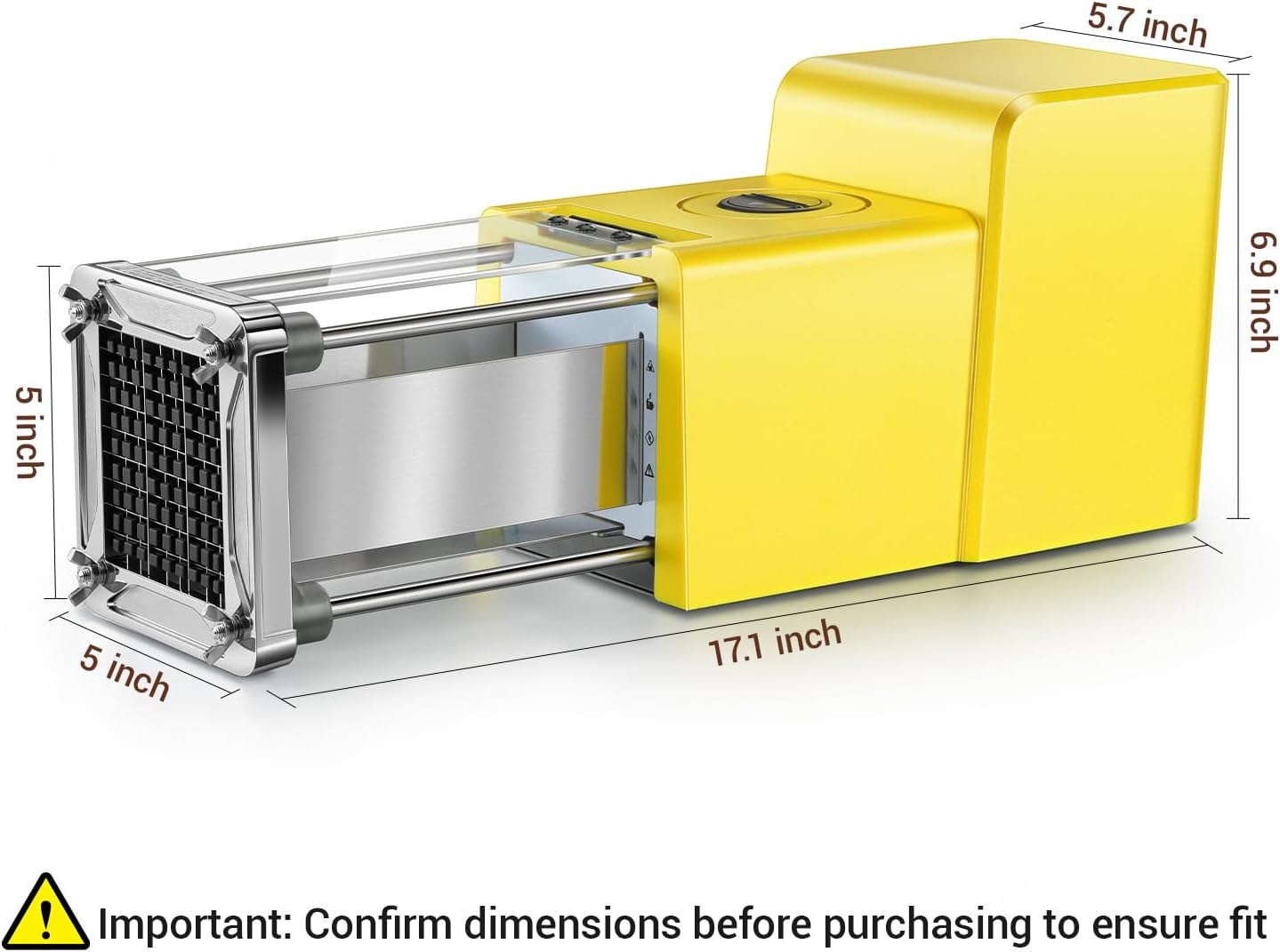 French Fry Cutter Electric Potato Cutter Stainless Steel with 3 Blades 1/4 3/8 1/2 Inch Blades for Potatoes, Carrots, Cucumbers & Onions, yellow