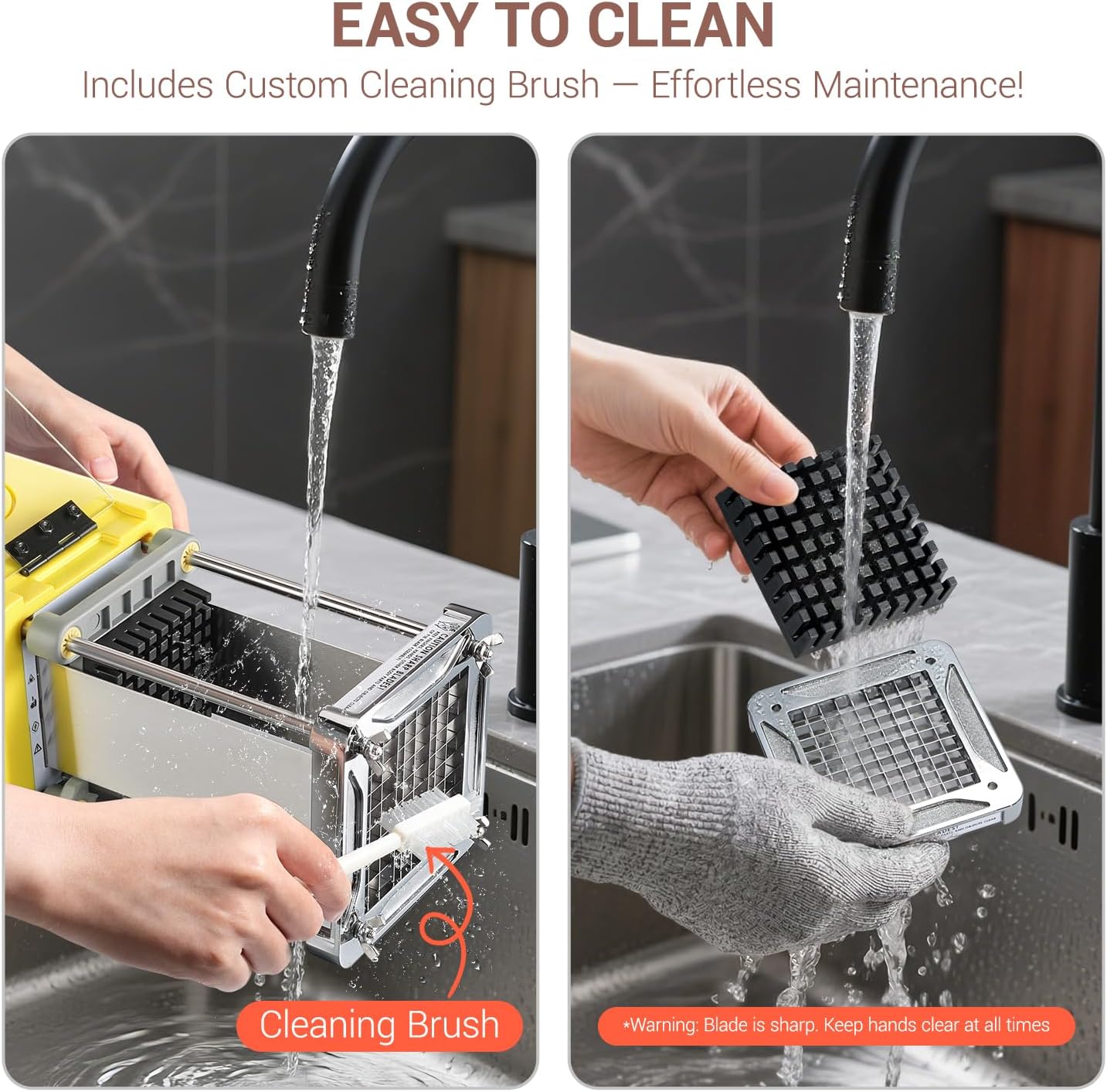 French Fry Cutter Electric Potato Cutter Stainless Steel with 3 Blades 1/4 3/8 1/2 Inch Blades for Potatoes, Carrots, Cucumbers & Onions, yellow