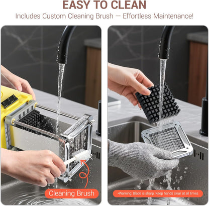 French Fry Cutter Electric Potato Cutter Stainless Steel with 3 Blades 1/4 3/8 1/2 Inch Blades for Potatoes, Carrots, Cucumbers & Onions, yellow