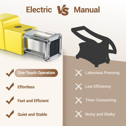 French Fry Cutter Electric Potato Cutter Stainless Steel with 3 Blades 1/4 3/8 1/2 Inch Blades for Potatoes, Carrots, Cucumbers & Onions, yellow