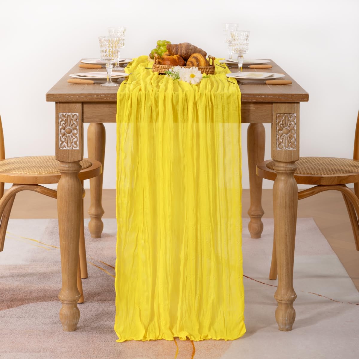 2 Pack Yellow Table Runner 10ft Rustic Summer Cheesecloth Table Runner Gauze Cheese Cloth Centerpiece Decororations 35x120 Inches for Wedding Baby Shower Outdoor Picninc Decor