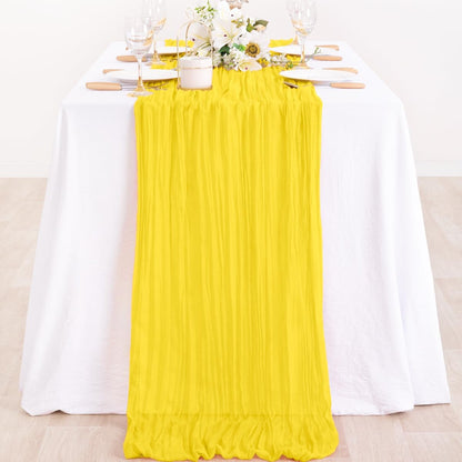 2 Pack Yellow Table Runner 10ft Rustic Summer Cheesecloth Table Runner Gauze Cheese Cloth Centerpiece Decororations 35x120 Inches for Wedding Baby Shower Outdoor Picninc Decor