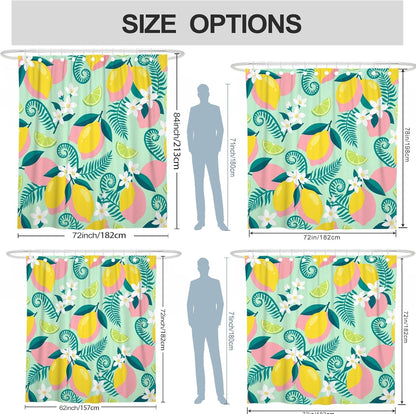 Lemon Shower Curtain, Summer Tropical Flower Leaf Summer Yellow Polyester Waterproof Bathtub Cloth Curtains Decor for Bathroom Guest Room 62x72 Inch