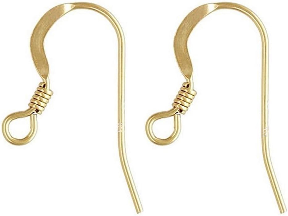 20pcs Adabele Real Gold Plated Sterling Silver Fish Earring Hooks, 21 Gauge | 18K Yellow Gold Plated 925 Silver Flat Fishhook Ear Wires, Open Loops to Attach Charms Gemstones Dangles
