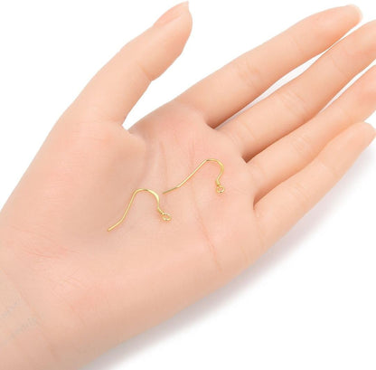 20pcs Adabele Real Gold Plated Sterling Silver Fish Earring Hooks, 21 Gauge | 18K Yellow Gold Plated 925 Silver Flat Fishhook Ear Wires, Open Loops to Attach Charms Gemstones Dangles