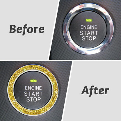 Bling Car Crystal Rhinestone Ring Emblem Sticker, Car Interior Decoration, Bling Car Accessories for Women, Push to Start Button, Key Ignition Starter & Knob Ring Yellow