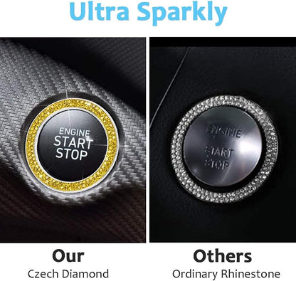Bling Car Crystal Rhinestone Ring Emblem Sticker, Car Interior Decoration, Bling Car Accessories for Women, Push to Start Button, Key Ignition Starter & Knob Ring Yellow