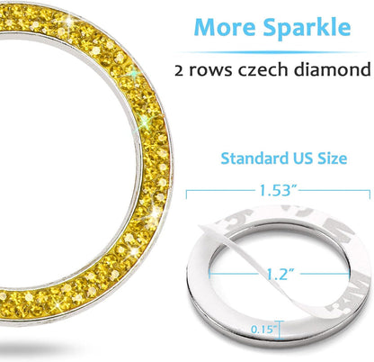 Bling Car Crystal Rhinestone Ring Emblem Sticker, Car Interior Decoration, Bling Car Accessories for Women, Push to Start Button, Key Ignition Starter & Knob Ring Yellow