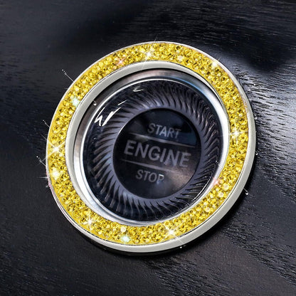 Bling Car Crystal Rhinestone Ring Emblem Sticker, Car Interior Decoration, Bling Car Accessories for Women, Push to Start Button, Key Ignition Starter & Knob Ring Yellow