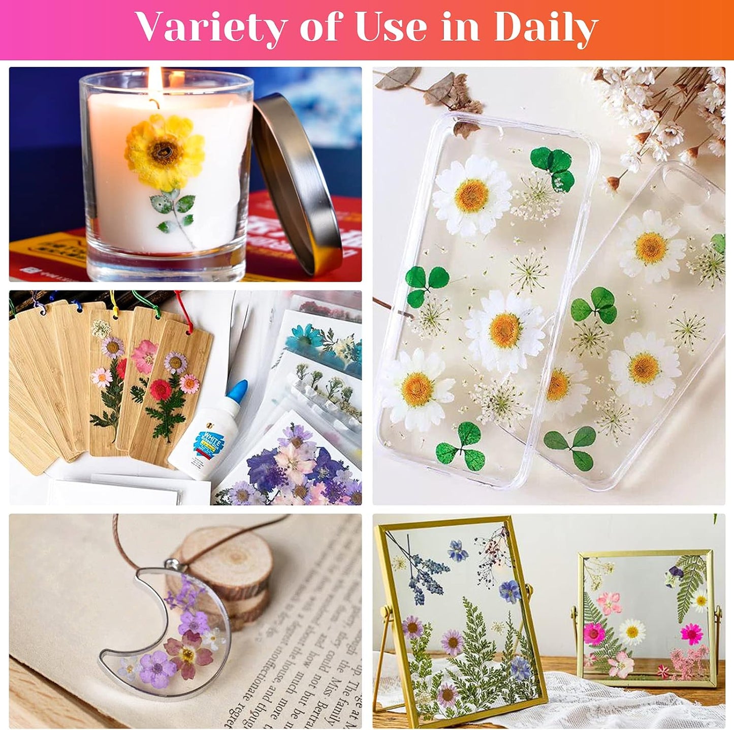 Real Dried Pressed Flowers for Resin, Natural Dry Flowers Leaves Bulk Herbs Kit for DIY Scrapbooking Stamping Supplies Epoxy Resin Jewelry Molds Candle Soap Making Nails Décor Art Crafts