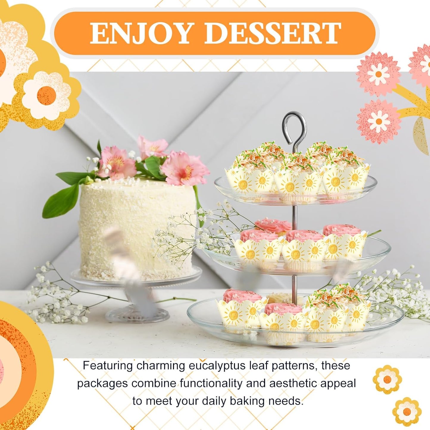 100 Pcs Bohemian Sun Cupcake Wrappers Rustic Yellow Sunshine Cupcake Liners Baking Cups Baking Liners for Summer Picnic Wedding Bridal Baby Shower Birthday Party Supplies Dessert Decoration