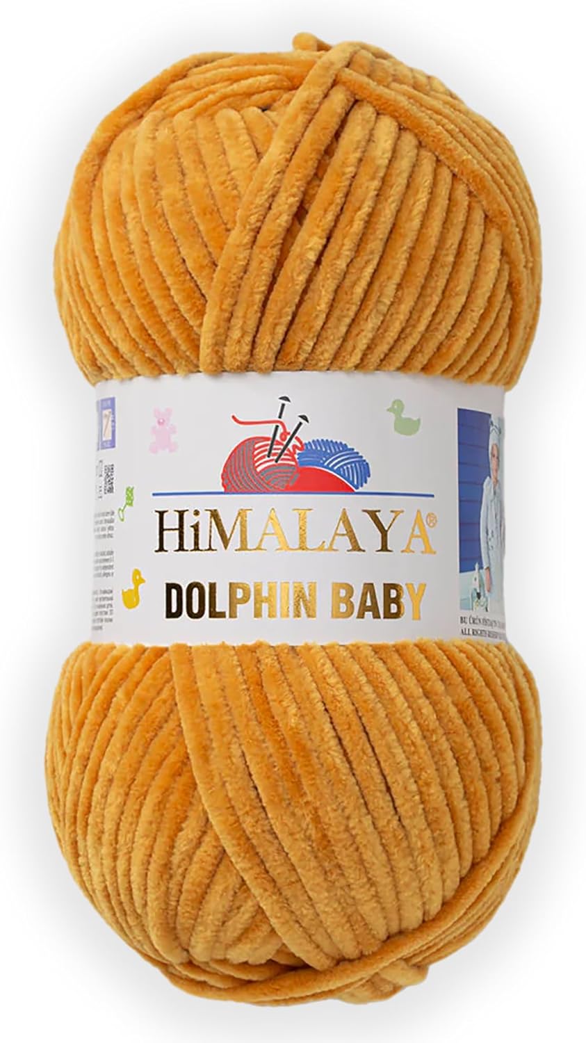 1 Skein/Pack Himalaya Dolphin Baby Chenille Yarn, Each Ball 100 gr (3.5 oz), 120 m (132 Yards), 100% Polyester, Super Bulky Baby Blanket Velvet Amigurumi Yarn, 80330 - Mustard Yellow