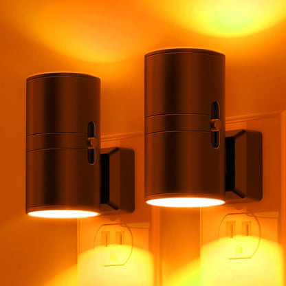 Night Light, Amber Nightlight, Dimmable Night Light, Light Sensor, Yellow Nightlight, 0-100LM, Sleep Light for Kids, Soft & Warm Light for Bedroom, Bathroom, 2 Pack