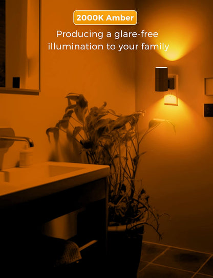 Night Light, Amber Nightlight, Dimmable Night Light, Light Sensor, Yellow Nightlight, 0-100LM, Sleep Light for Kids, Soft & Warm Light for Bedroom, Bathroom, 2 Pack