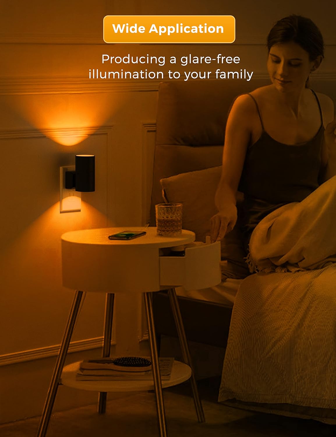 Night Light, Amber Nightlight, Dimmable Night Light, Light Sensor, Yellow Nightlight, 0-100LM, Sleep Light for Kids, Soft & Warm Light for Bedroom, Bathroom, 2 Pack