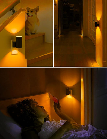 Night Light, Amber Nightlight, Dimmable Night Light, Light Sensor, Yellow Nightlight, 0-100LM, Sleep Light for Kids, Soft & Warm Light for Bedroom, Bathroom, 2 Pack