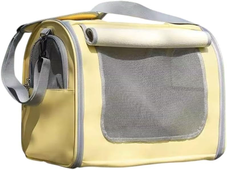 Tristan Home Premium Faux Leather Pet Carrier, Ventilated Travel Bag with Mesh Windows, Shoulder Strap, Pocket, Medium, Suitable for Pet Under 15lbs, (Light Yellow)