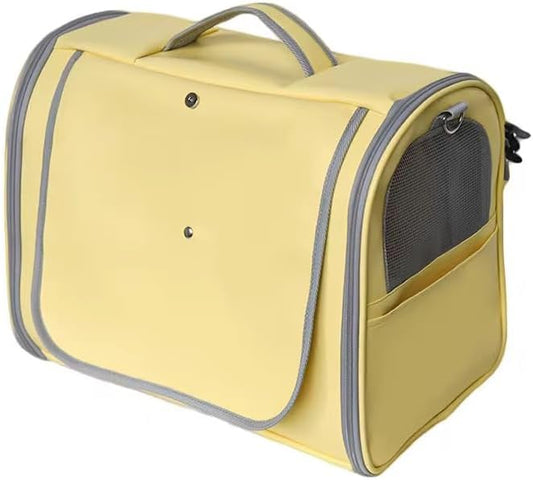 Tristan Home Premium Faux Leather Pet Carrier, Ventilated Travel Bag with Mesh Windows, Shoulder Strap, Pocket, Medium, Suitable for Pet Under 15lbs, (Light Yellow)