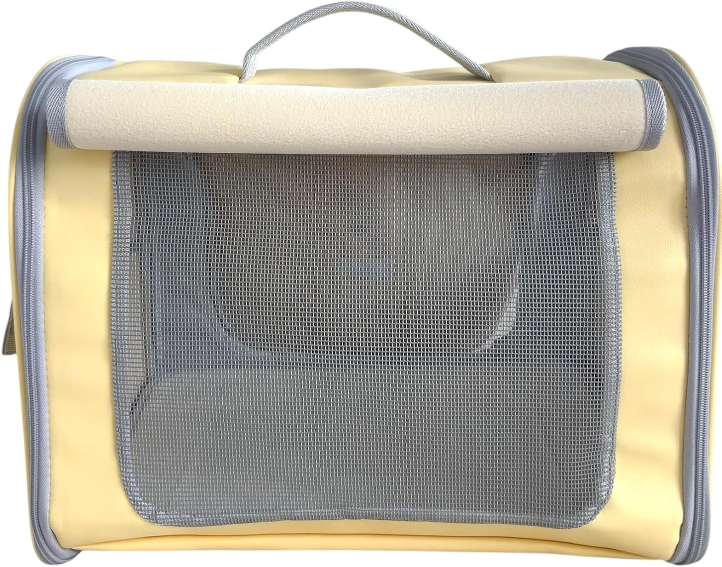 Tristan Home Premium Faux Leather Pet Carrier, Ventilated Travel Bag with Mesh Windows, Shoulder Strap, Pocket, Medium, Suitable for Pet Under 15lbs, (Light Yellow)