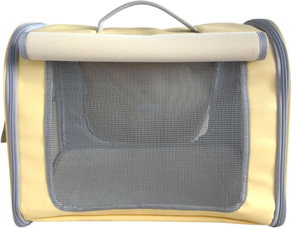 Tristan Home Premium Faux Leather Pet Carrier, Ventilated Travel Bag with Mesh Windows, Shoulder Strap, Pocket, Medium, Suitable for Pet Under 15lbs, (Light Yellow)