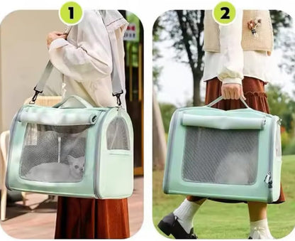Tristan Home Premium Faux Leather Pet Carrier, Ventilated Travel Bag with Mesh Windows, Shoulder Strap, Pocket, Medium, Suitable for Pet Under 15lbs, (Light Yellow)