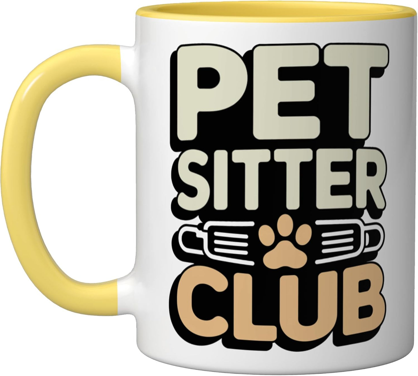 Pet Sitter Club Professional Dog Cat Care Ceramic Mug, Yellow/White