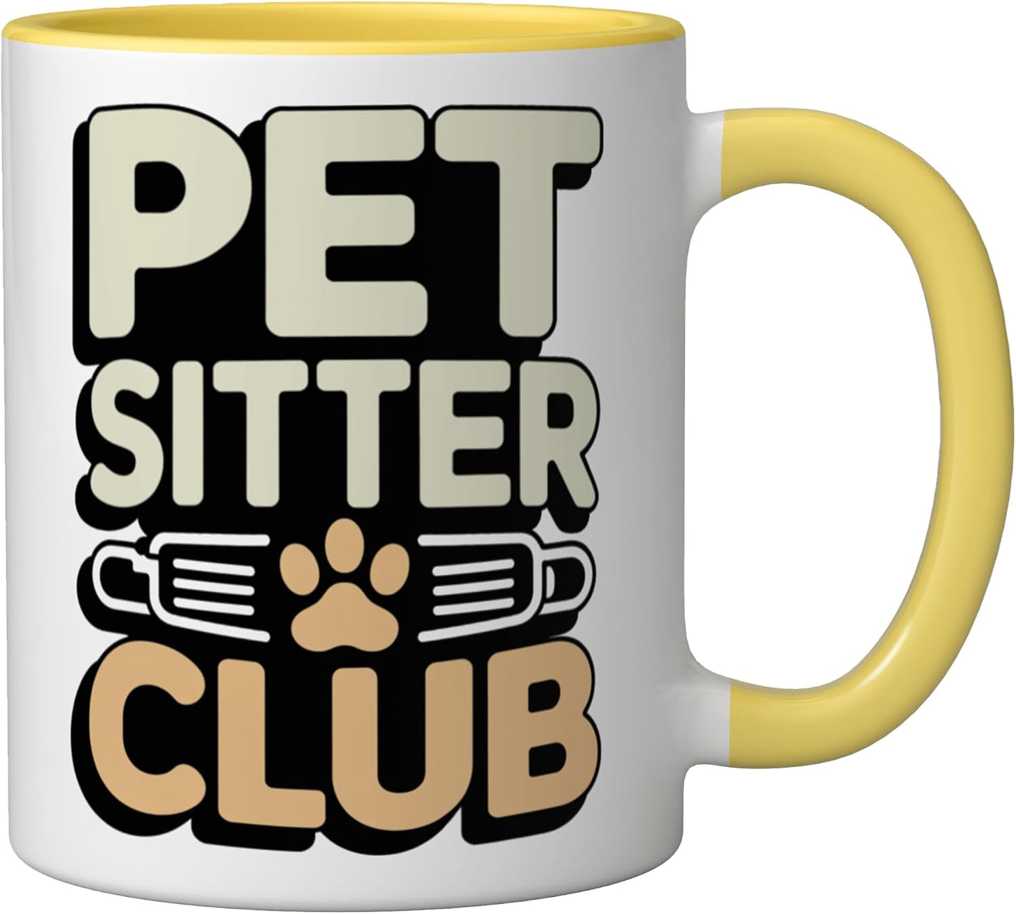 Pet Sitter Club Professional Dog Cat Care Ceramic Mug, Yellow/White