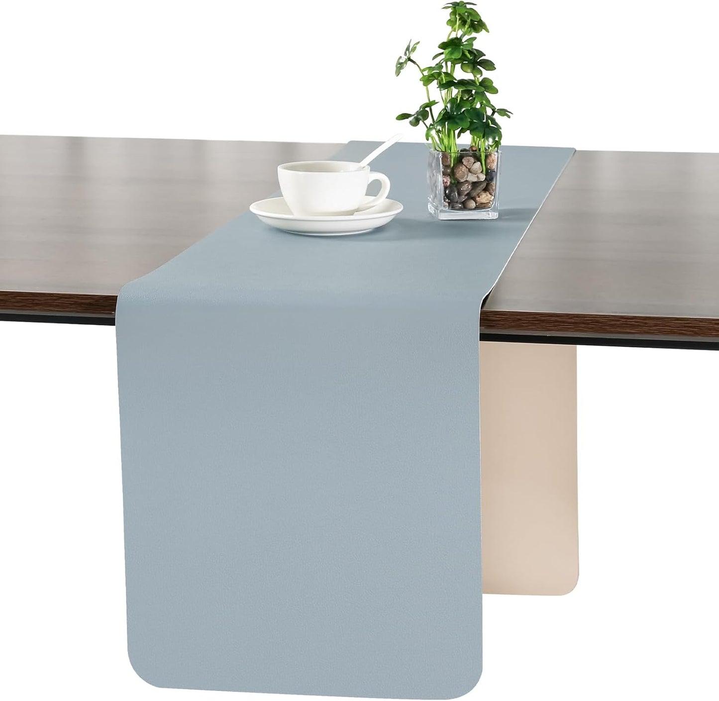 Table Runner Double Sided Vinyl Runner Table 55 Inch Long Runner for Table Washable Waterproof Non-Slip for Home Decorations Camel Yellow Light Blue,12 x 55 inch