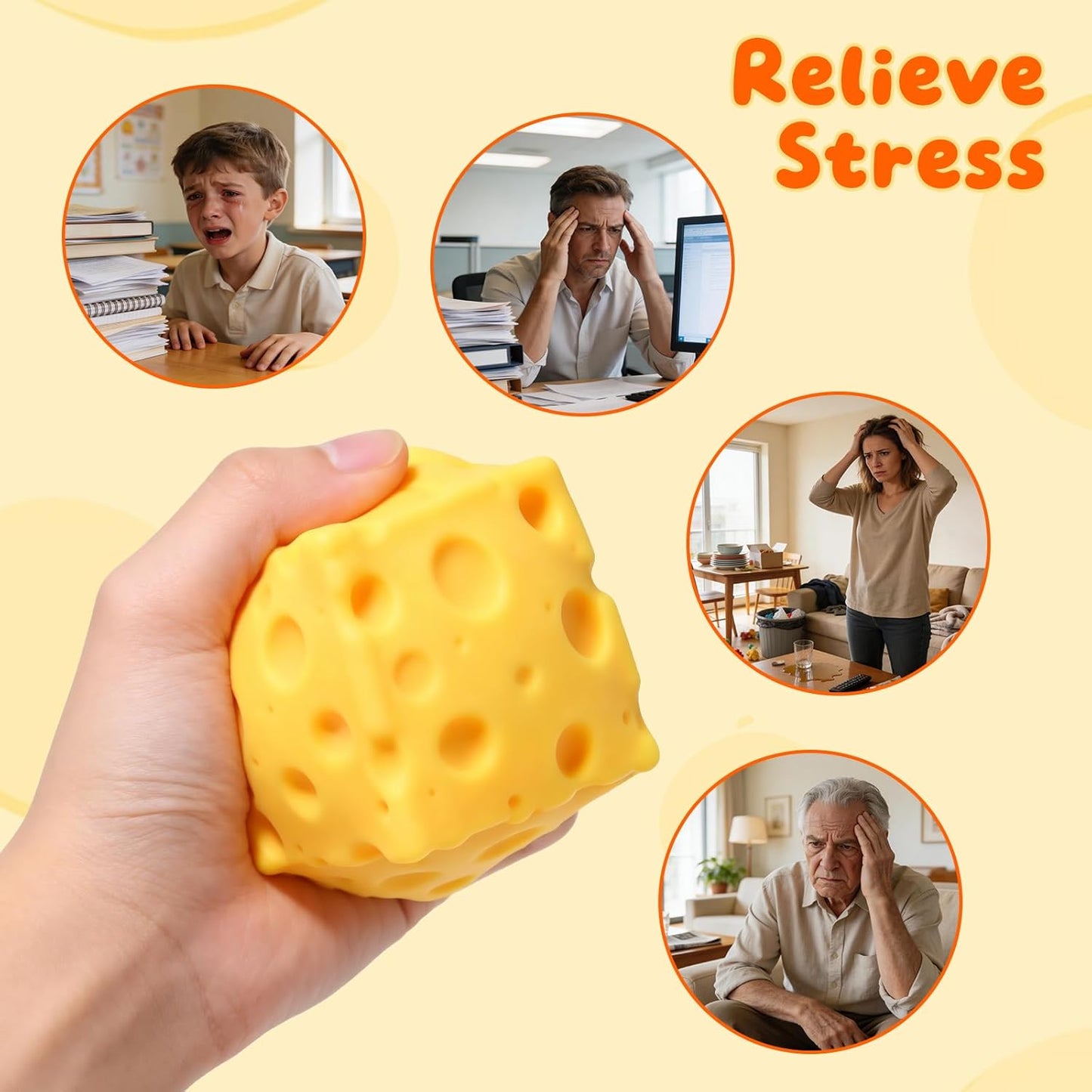 Cheese Squishy, Soft Squishy Cheese Squeeze Block Fidget Toy, Mini Sensory Toy for Stress Relief, Stocking Stuffer Novelty Gifts Party Favors for Kids Adults