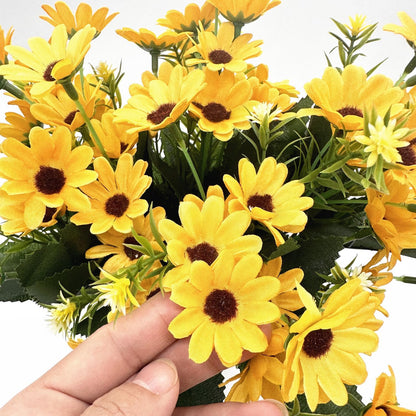 Yellow Daisy Artificial Flowers Bunches, Silk Realistic Wildflowers Bouquet Plastic Greenery Plants Bushes Mini Daisies Flower for Outdoor Indoor Home Garden Party Verandah Summer Decoration 4 Pack
