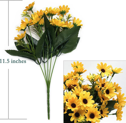 Yellow Daisy Artificial Flowers Bunches, Silk Realistic Wildflowers Bouquet Plastic Greenery Plants Bushes Mini Daisies Flower for Outdoor Indoor Home Garden Party Verandah Summer Decoration 4 Pack
