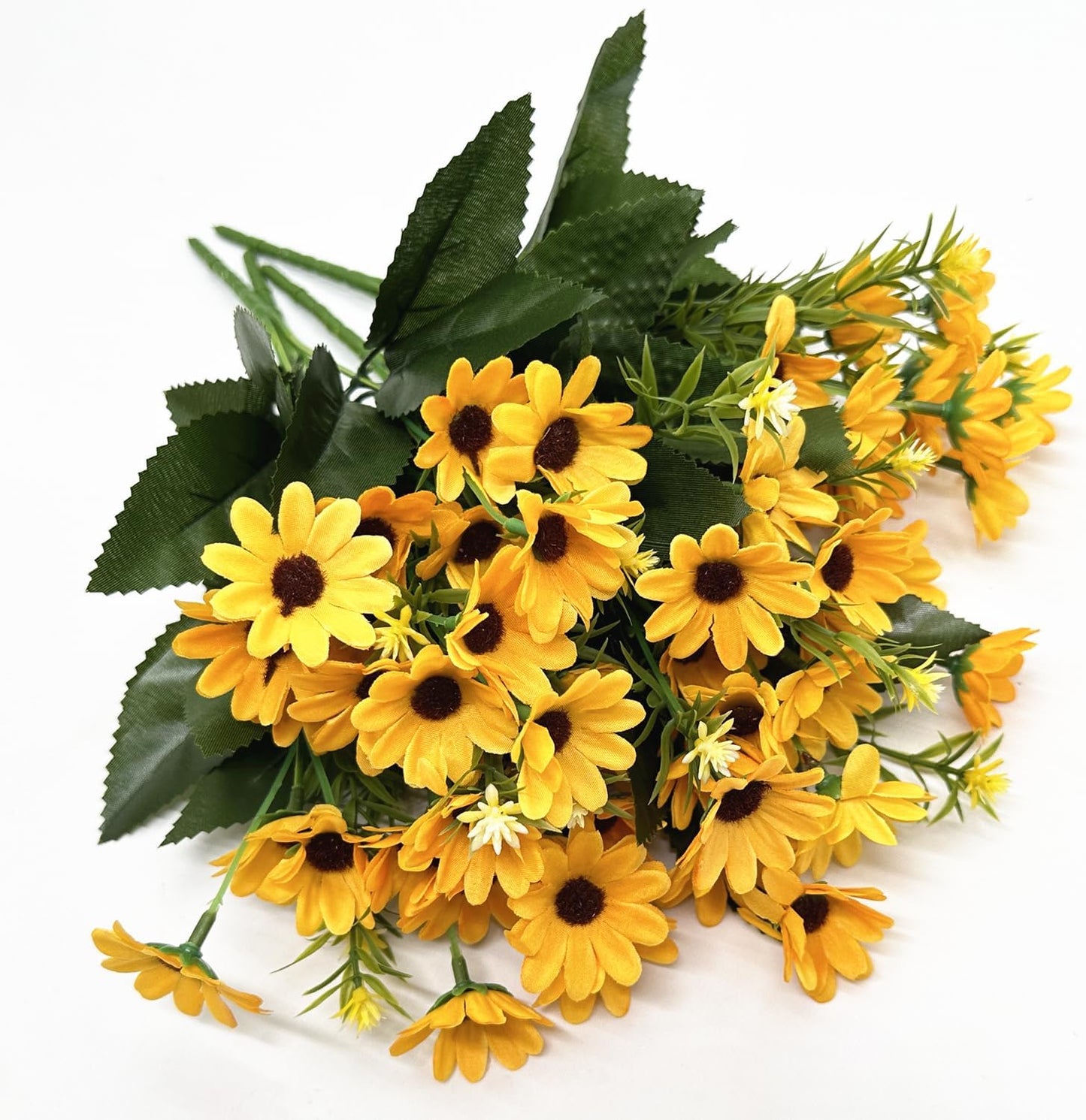 Yellow Daisy Artificial Flowers Bunches, Silk Realistic Wildflowers Bouquet Plastic Greenery Plants Bushes Mini Daisies Flower for Outdoor Indoor Home Garden Party Verandah Summer Decoration 4 Pack