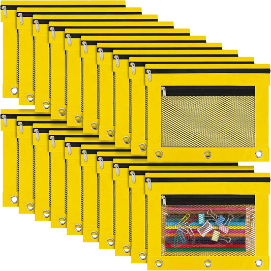 20 Pack Yellow Pencil Pouch for 3 Ring Binder Bulk Binder Pencil Pouch with Zipper, Pencil Pouch Bags for Classroom Bulk Pencil Box Pencil Case for Storing School Students Teacher Supplies
