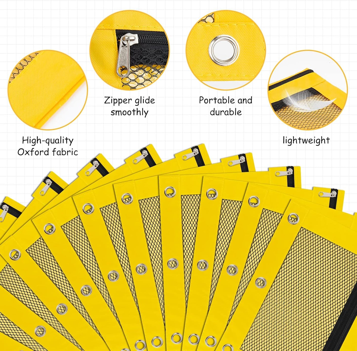 20 Pack Yellow Pencil Pouch for 3 Ring Binder Bulk Binder Pencil Pouch with Zipper, Pencil Pouch Bags for Classroom Bulk Pencil Box Pencil Case for Storing School Students Teacher Supplies