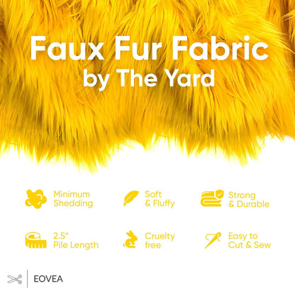 EOVEA Shaggy Faux Fur Fabric by The Yard – 60" Wide | Soft Furry Plush Fabric | Long Pile | Fluffy Craft Fake Fur for DIY, Cosplay, Costumes, Sewing, Apparel,Decorations(Yellow, Half Yard)