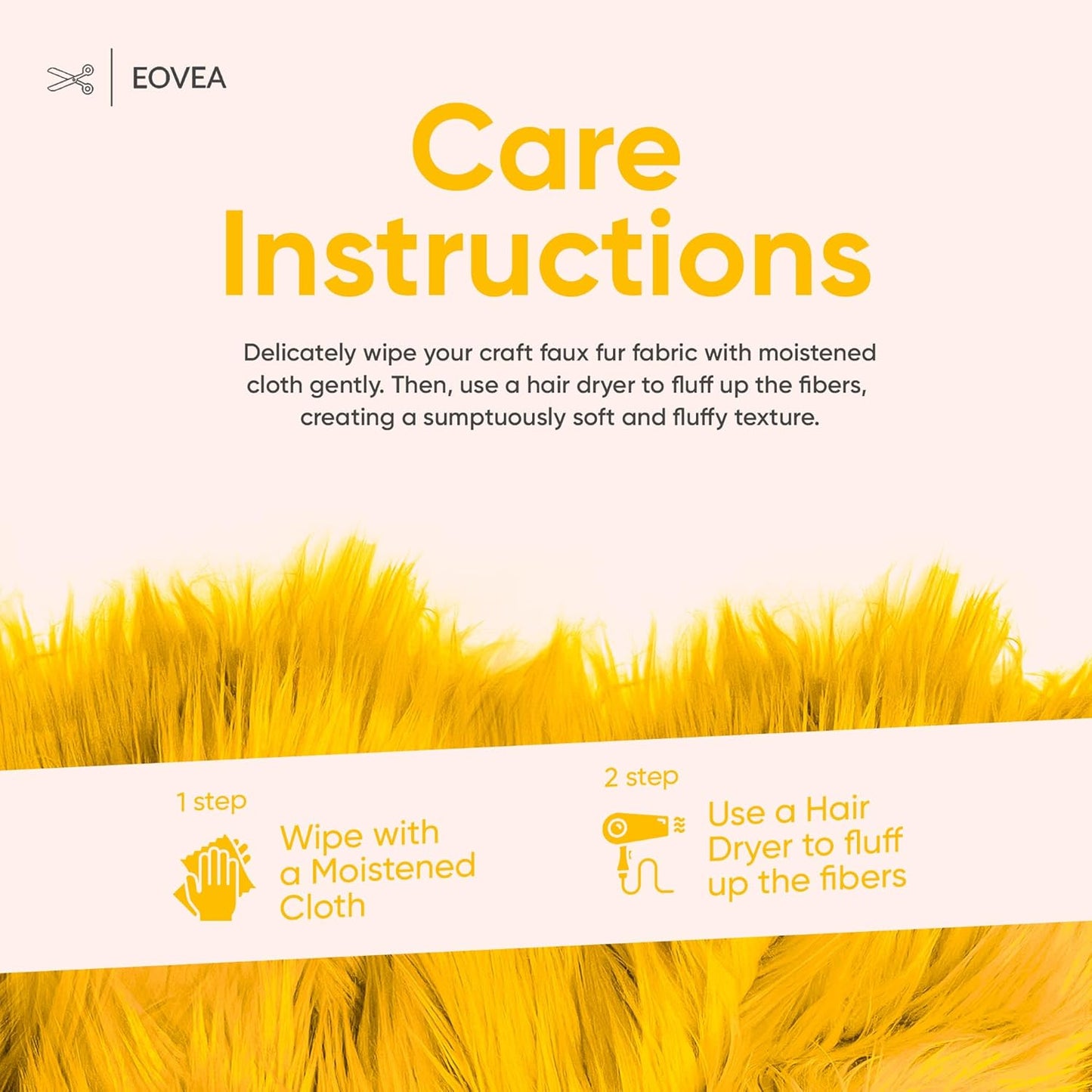 EOVEA Shaggy Faux Fur Fabric by The Yard – 60" Wide | Soft Furry Plush Fabric | Long Pile | Fluffy Craft Fake Fur for DIY, Cosplay, Costumes, Sewing, Apparel,Decorations(Yellow, Half Yard)