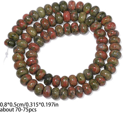 5x8mm Natural Green Lemon Jade Stone Rondelle Beads, 75PCS Spacer Round Loose Abacus Beads for Jewelry Making, Gemstone for Bracelet Necklace Earrings, Arts and Crafts - Colors C