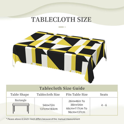 Stripes Triangle Prints Rectangular Tablecloth, Black and Yellow Shape 54x72 Inch Wavy Lace Border Polyester Table Cloth for Dining, Kitchen, Parties